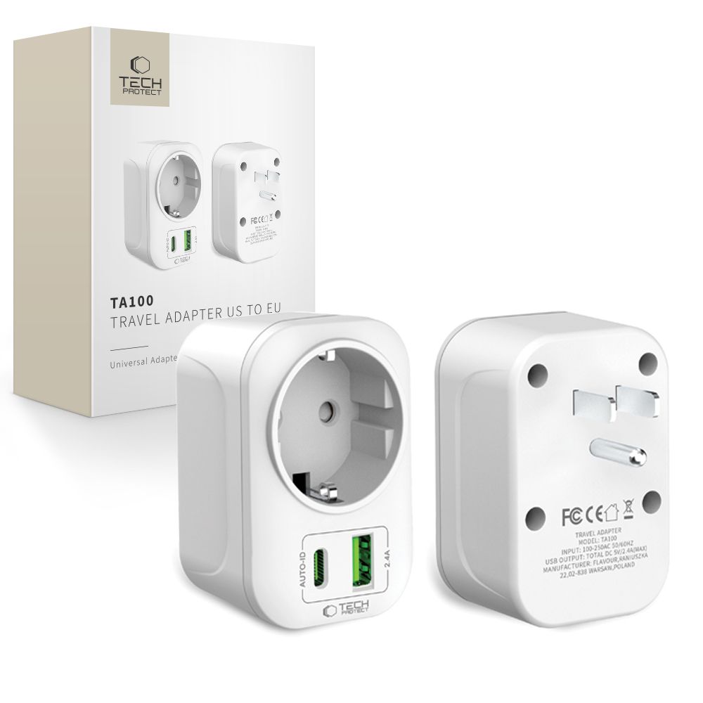 Tech-Protect TA100 US Adapter - valge