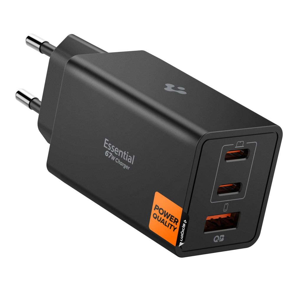 Spigen Essential EE673EU 3-port laadija 2xUSB-C 1xUSB-A 67W - must