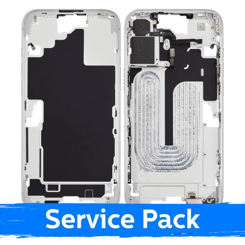 Средняя рамка Apple iPhone 16 Plus задняя крышка + аккумулятор / белый / (сервисный пак)
