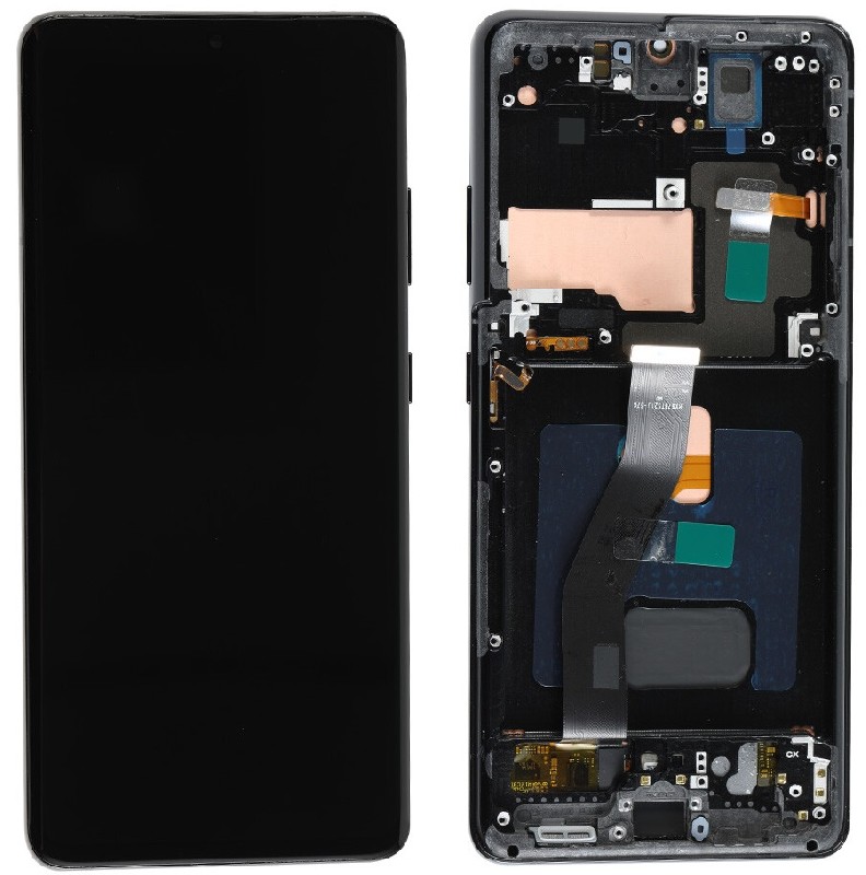 LCD ekraan Samsung G998 S21 Ultra puuteekraaniga ja raamiga Phantom must OLED (tegelik suurus)