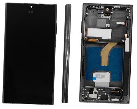 LCD ekraan Samsung S908 S22 Ultra puuteekraaniga ja raamiga Phantom must OLED (tegelik suurus)