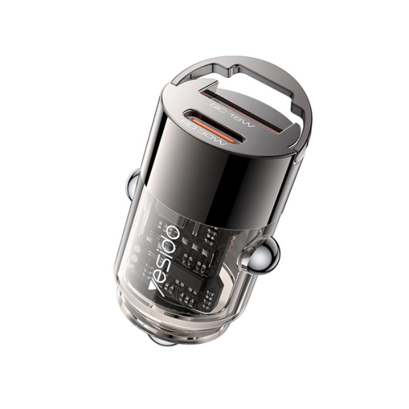 Yesido Автомобильное зарядное устройство Y68 PD 30W USB-A+C, чёрное