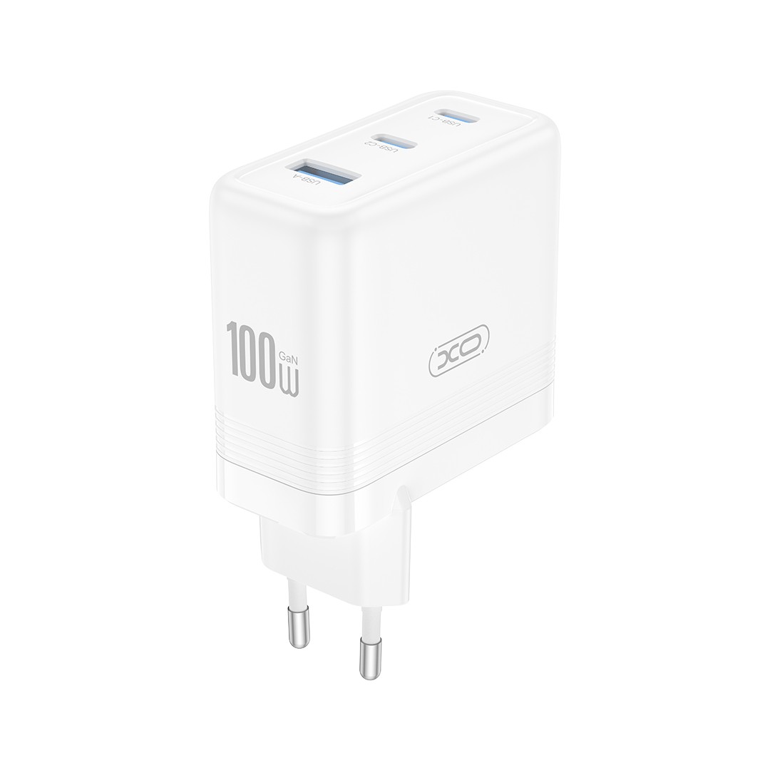 XO seinalaadija CE35 PD 100W 2x USB-C 1x USB valge
