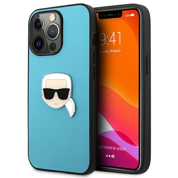 Karl Lagerfeld KLHCP13XPKMB iPhone 13 Pro Max 6,7" sinine kõva ümbris Leather Ikonik Karl`s Head Metal