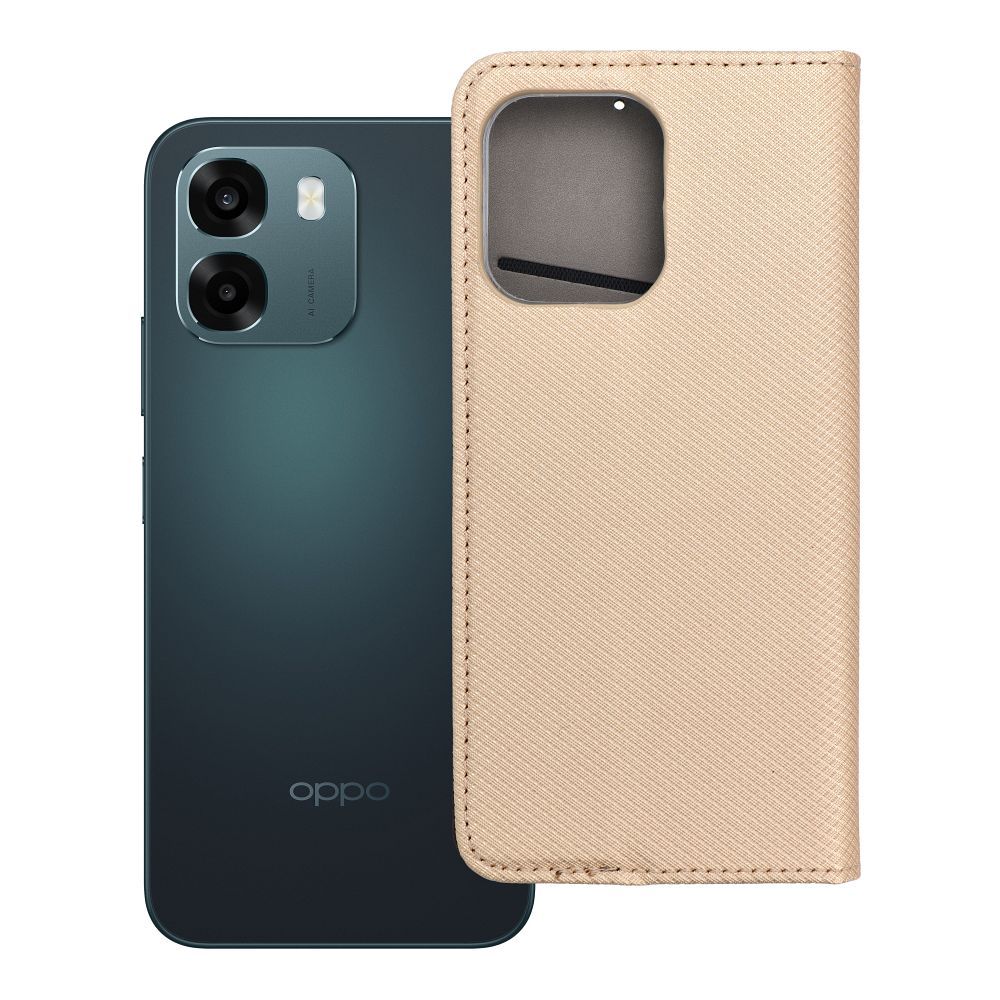 Klappkaanega Smart Case Book ümbris Oppo A6 jaoks, kuldne
