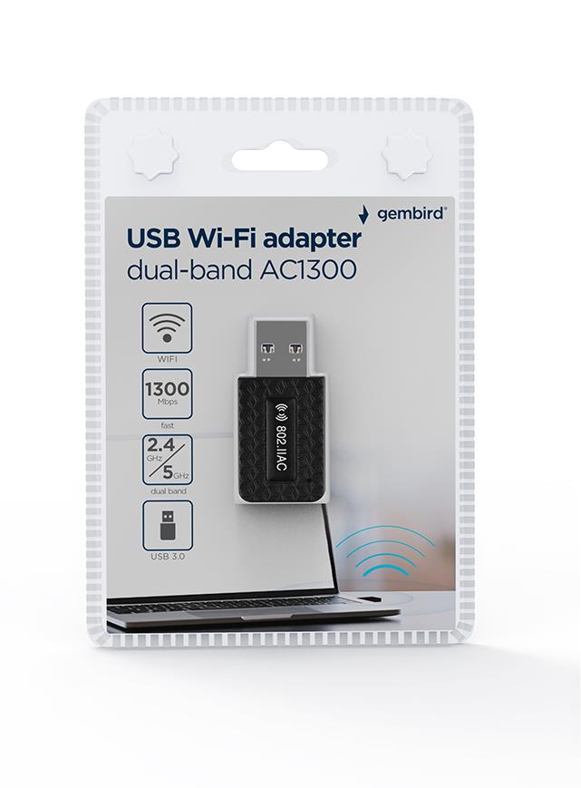 Juhtmevaba USB adapter 1300Mbps kahesageduslik WNP-UA1300-03 GEMBIRD