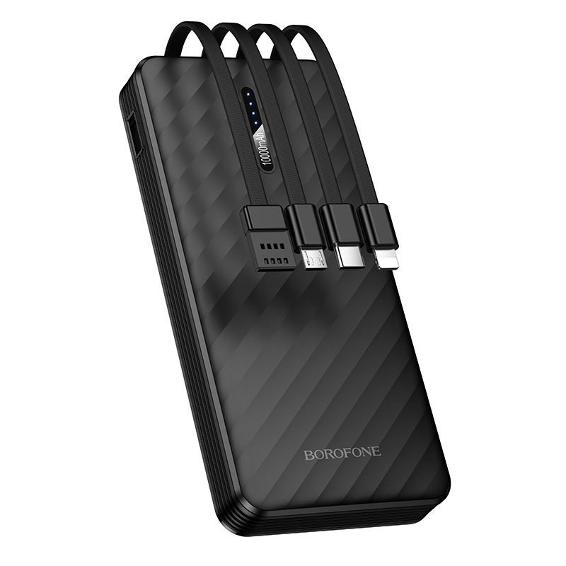Borofone Power Bank 10000mAh BJ84 Smooth - USB - with USB, Type C, Lightning and Micro USB cables black