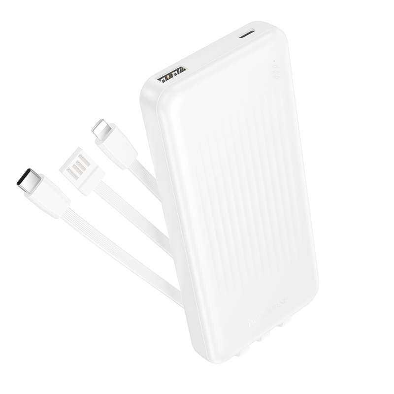 Borofone BJ79 Clever akupank 10000mAh USB koos Type-C ja Lightning kaablitega valge