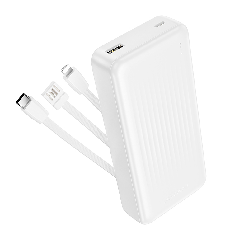 Borofone BJ79A Clever akupank 20000mAh USB koos Type-C ja Lightning kaablitega valge