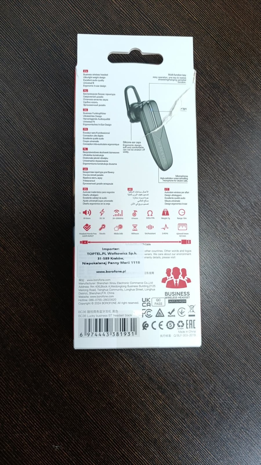 Borofone Bluetooth Headset BC36 Lucky Black (damaged packaging)
