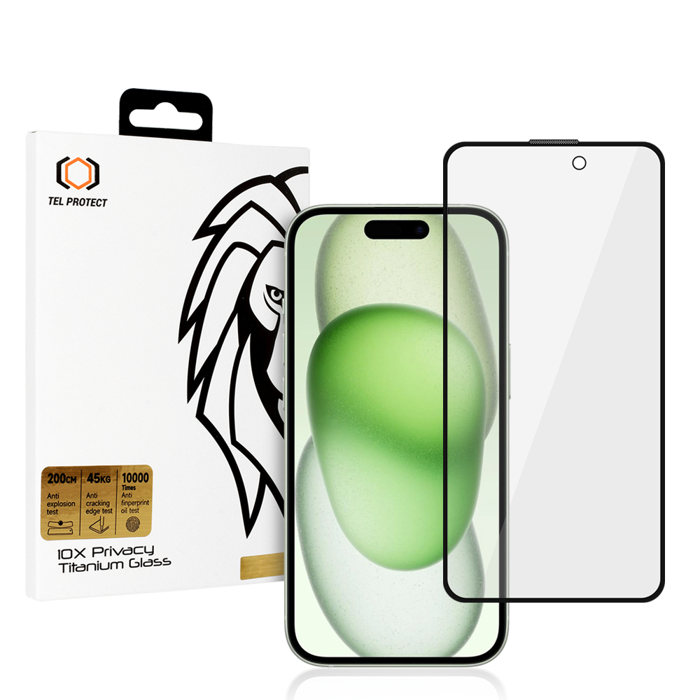 Tempered glass Tel Protect 10X Privacy Titanium jaoks Iphone 15