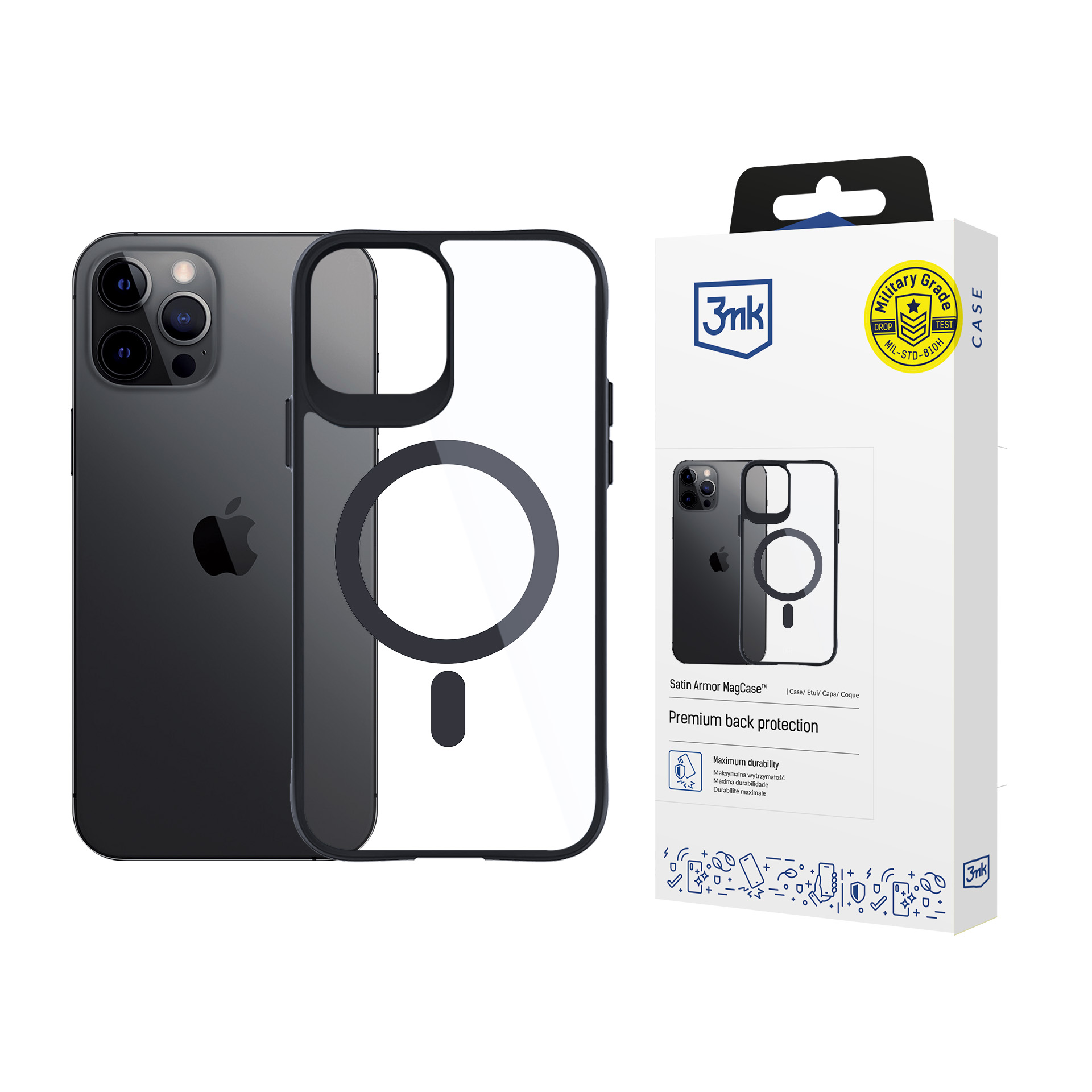 3mk Satin Armor MagCase with MagSafe jaoks iPhone 12 Pro Max - Clear with must Frame