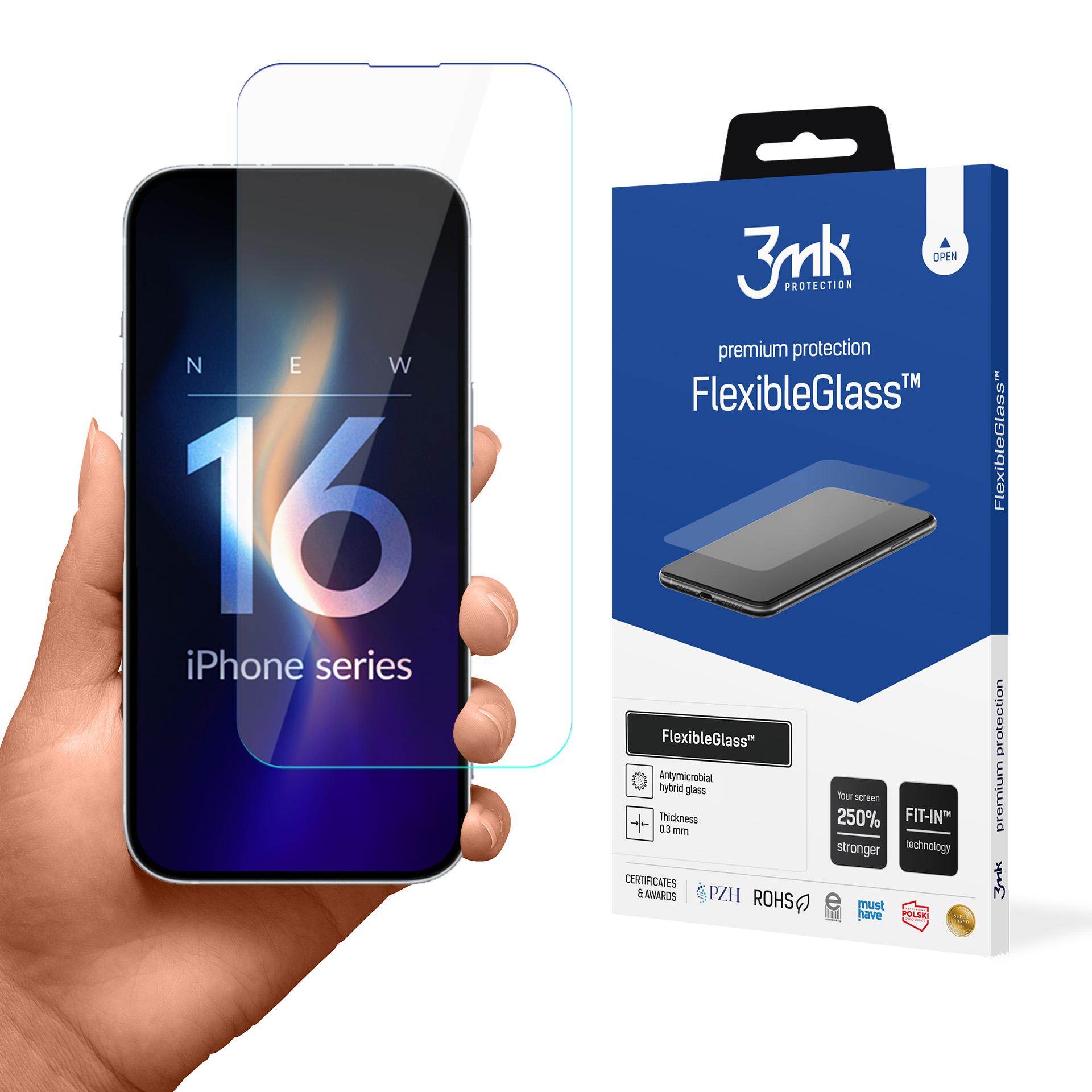 Tempered glass 3mk FlexibleGlass for iPhone 16 Plus