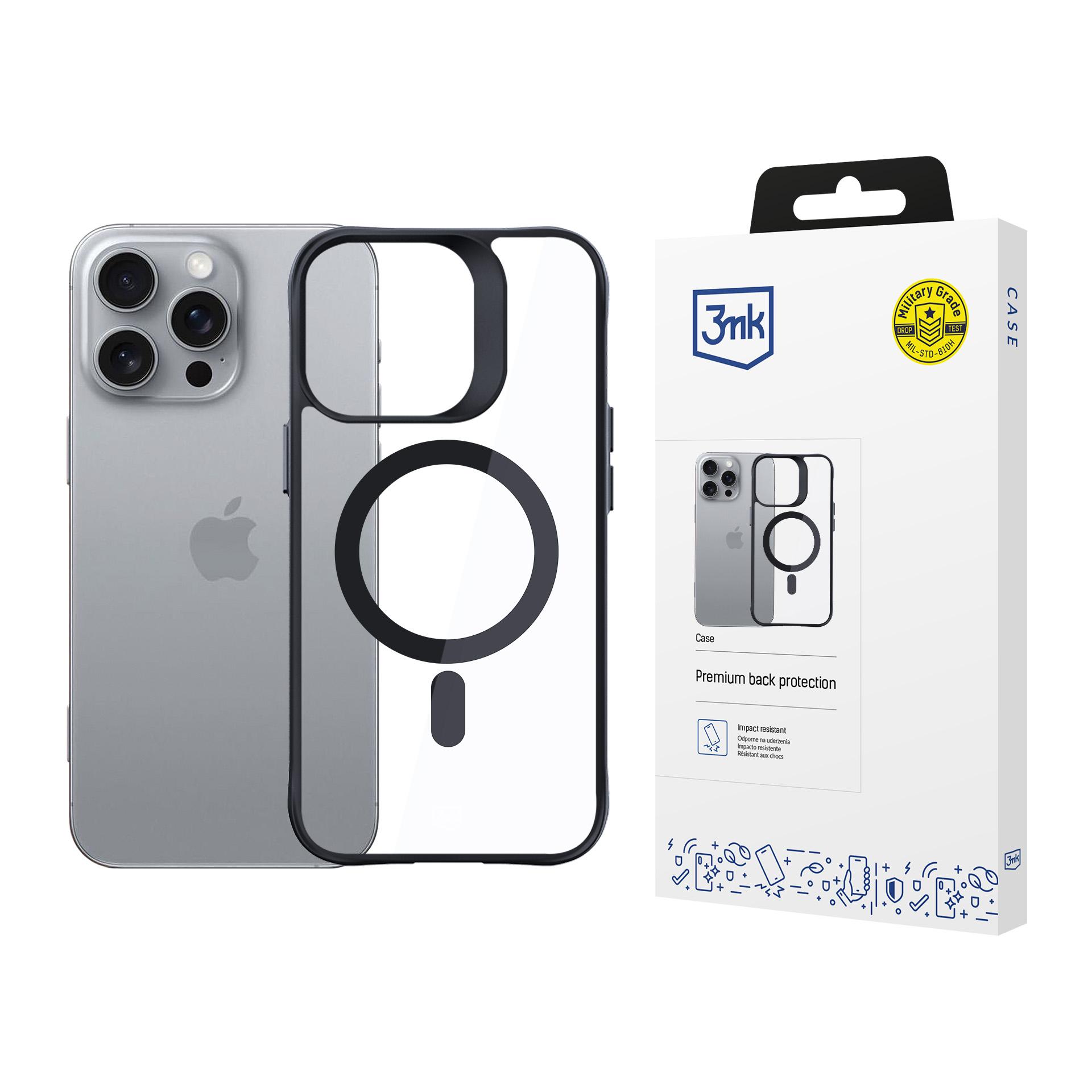 3mk Satin Armor MagCase with MagSafe jaoks iPhone 16 Pro - Clear with must Frame