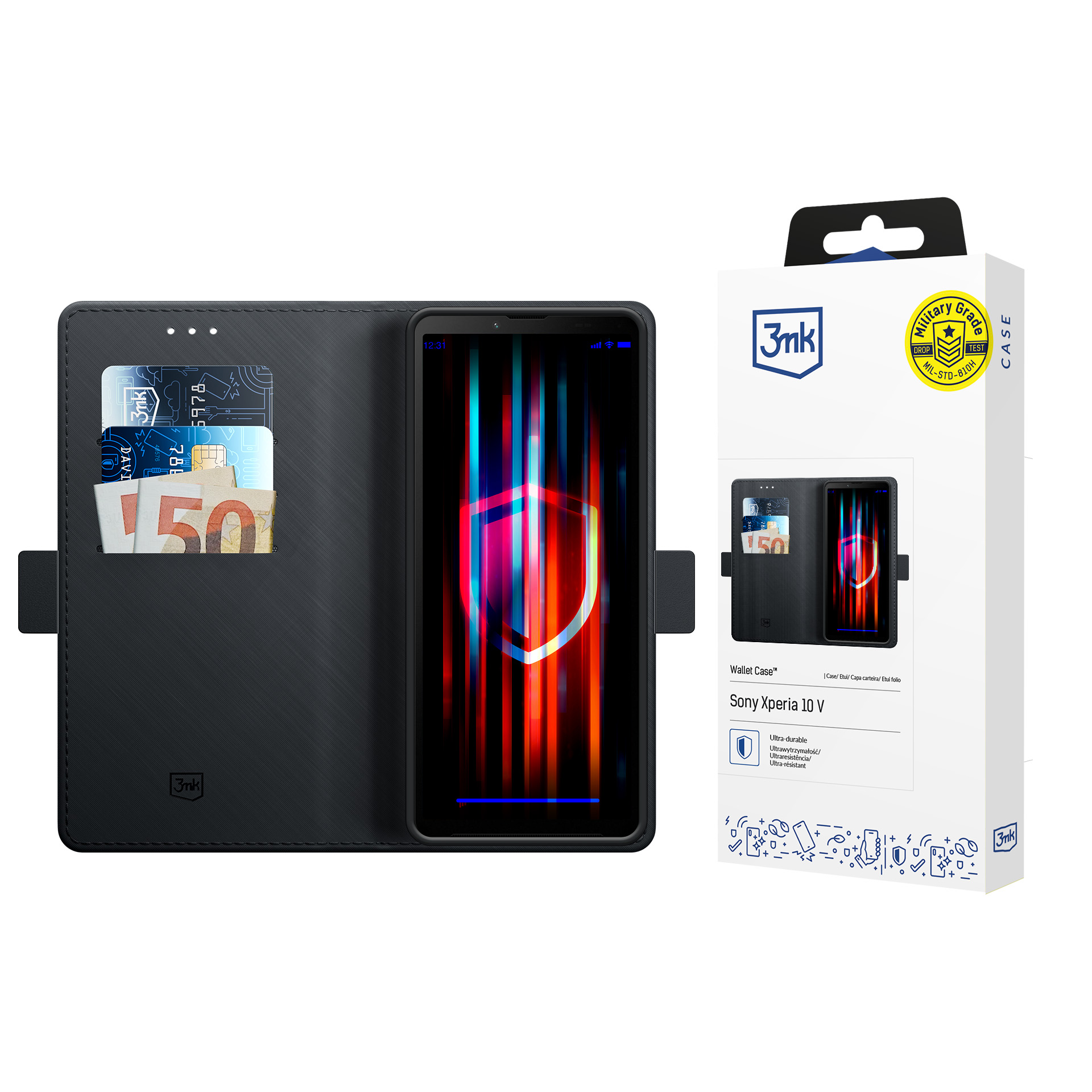 3mk Wallet Ümbris jaoks Sony Xperia 10 V - must