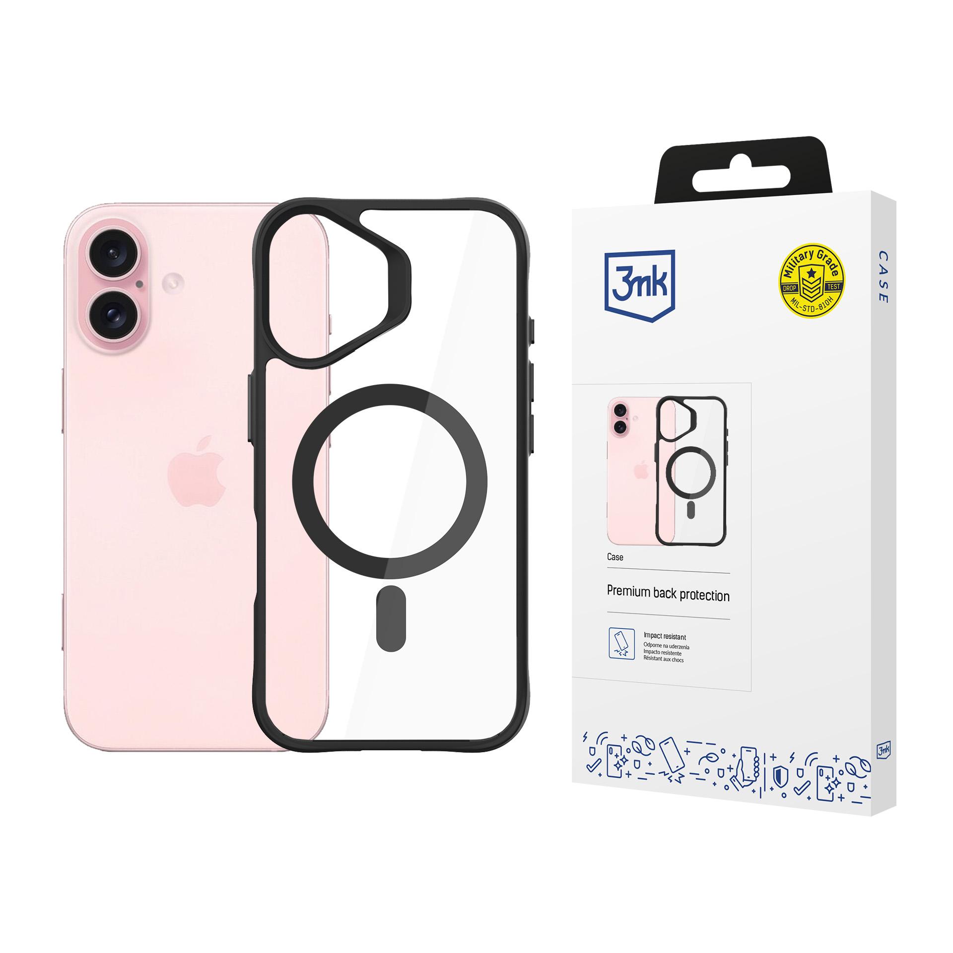 3mk Satin Armor MagCase with MagSafe jaoks iPhone 16 Plus - Clear with must Frame