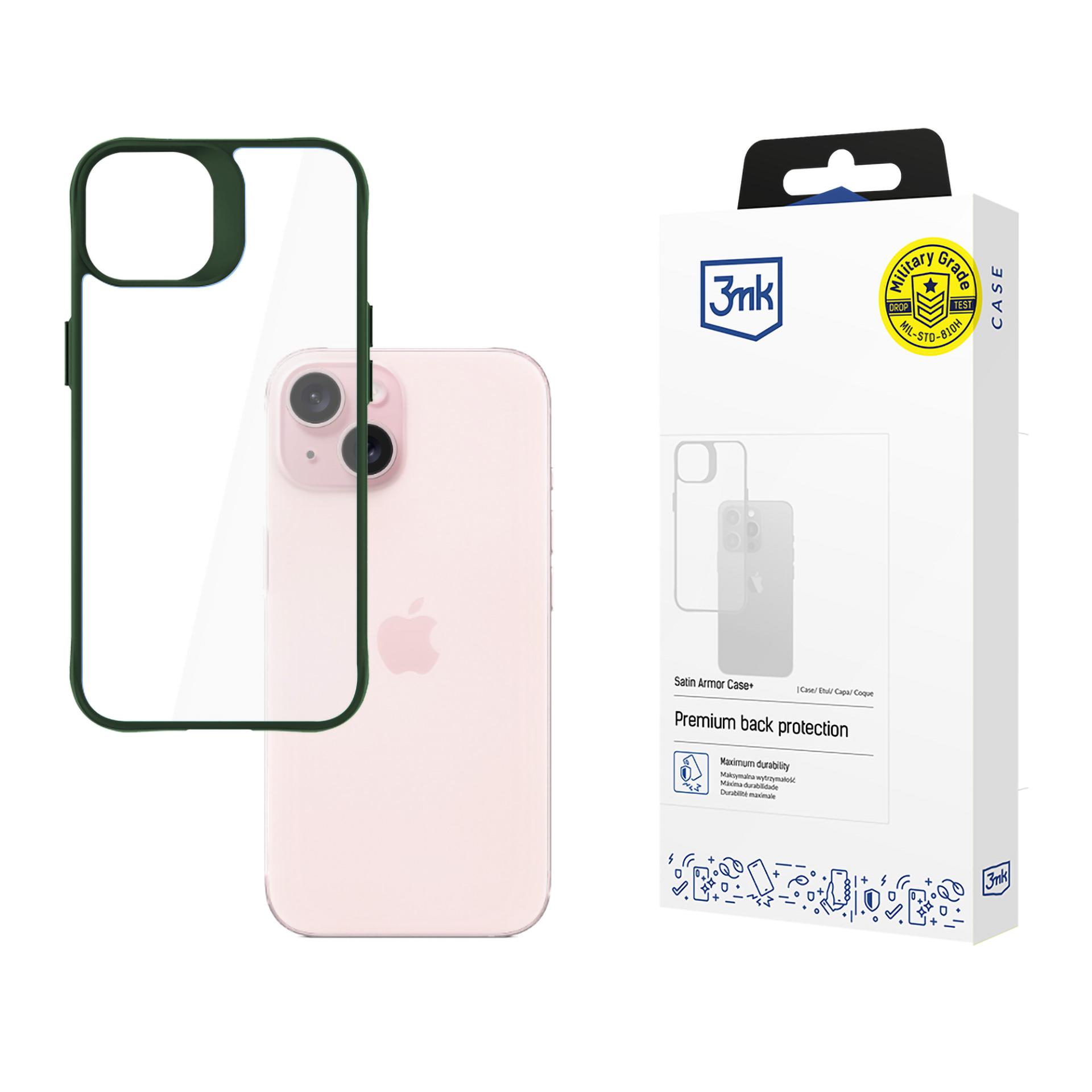 3mk Satin Armor Ümbris+ roheline jaoks Apple iPhone 15 - läbipaistev