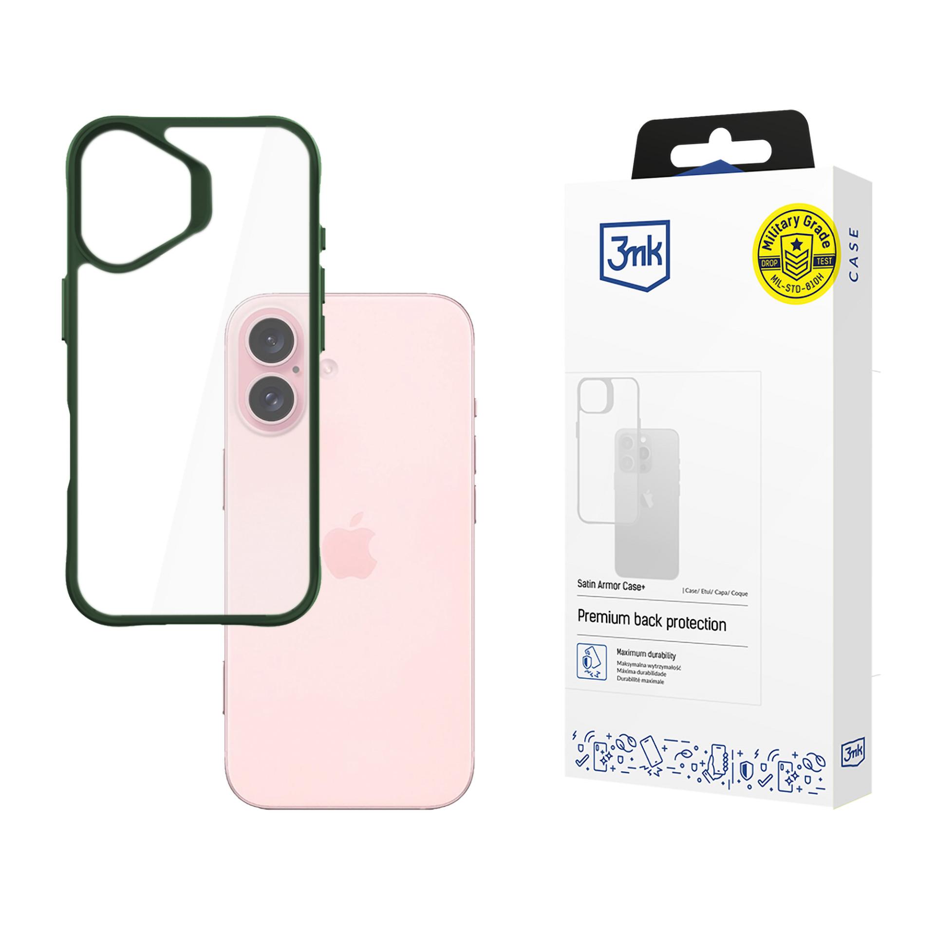 3mk Satin Armor Ümbris+ roheline jaoks Apple iPhone 16 - läbipaistev