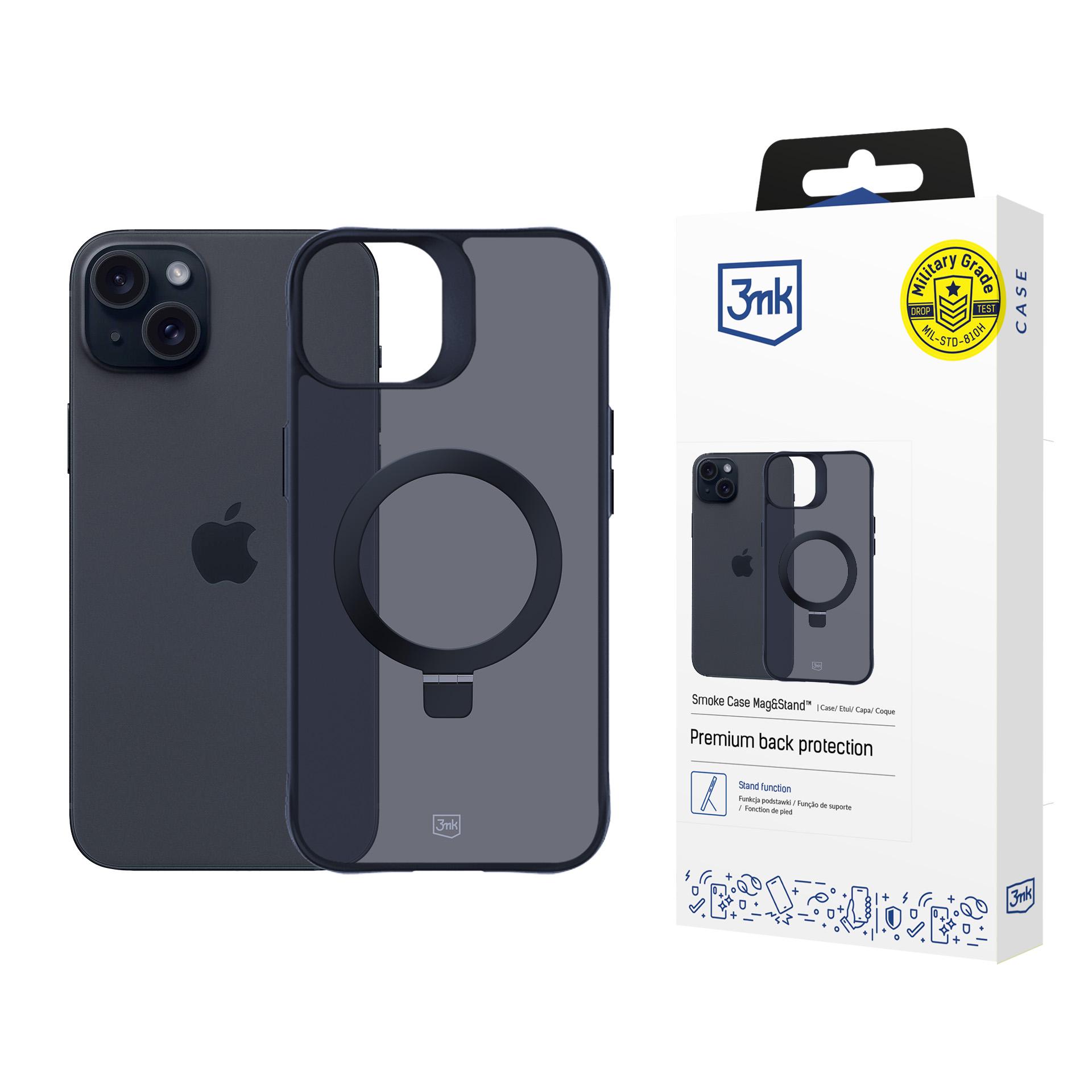 3mk Smoke Ümbris Mag&Stand jaoks Apple iPhone 15 plus - must