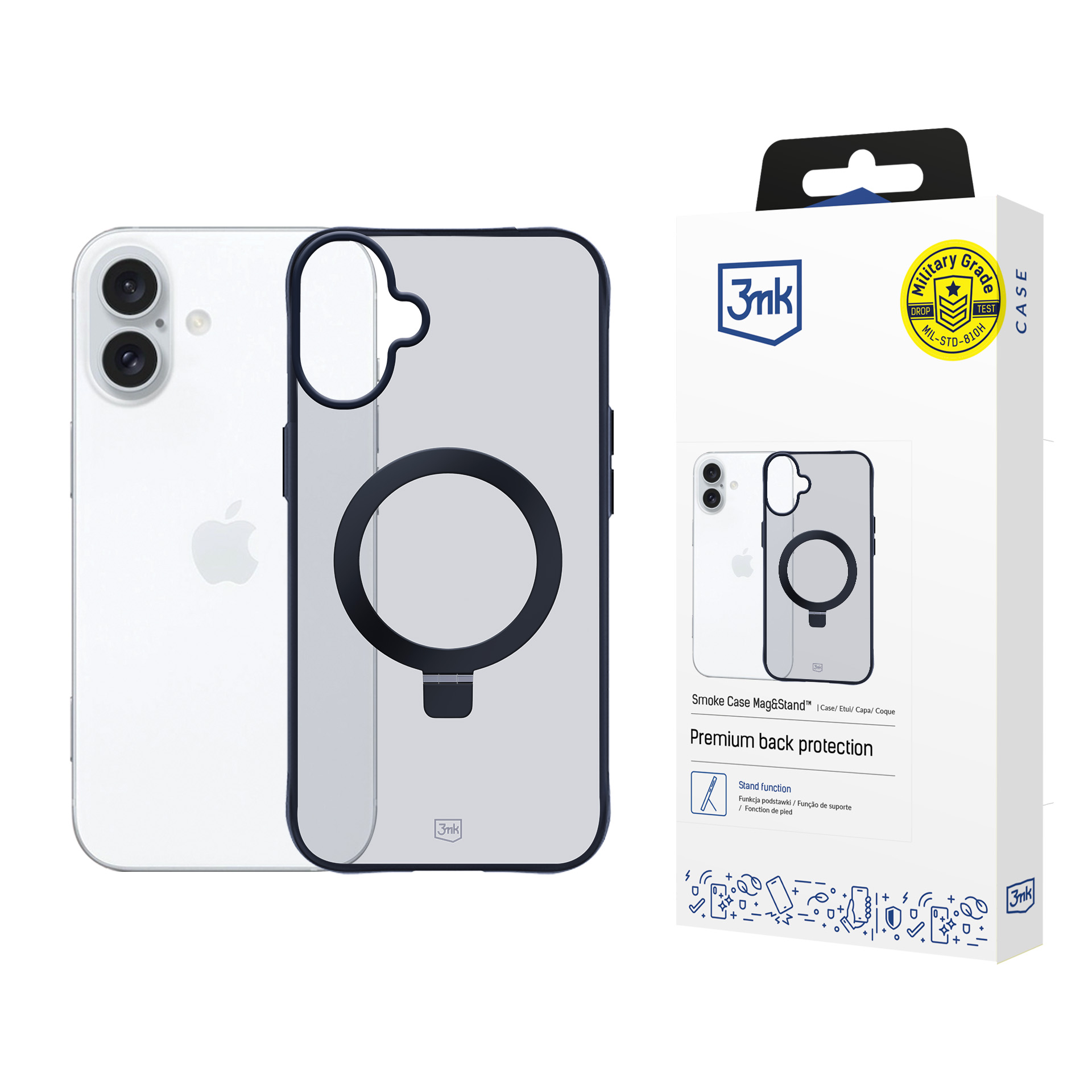 3mk Smoke Ümbris Mag&Stand jaoks Apple iPhone 16 - must