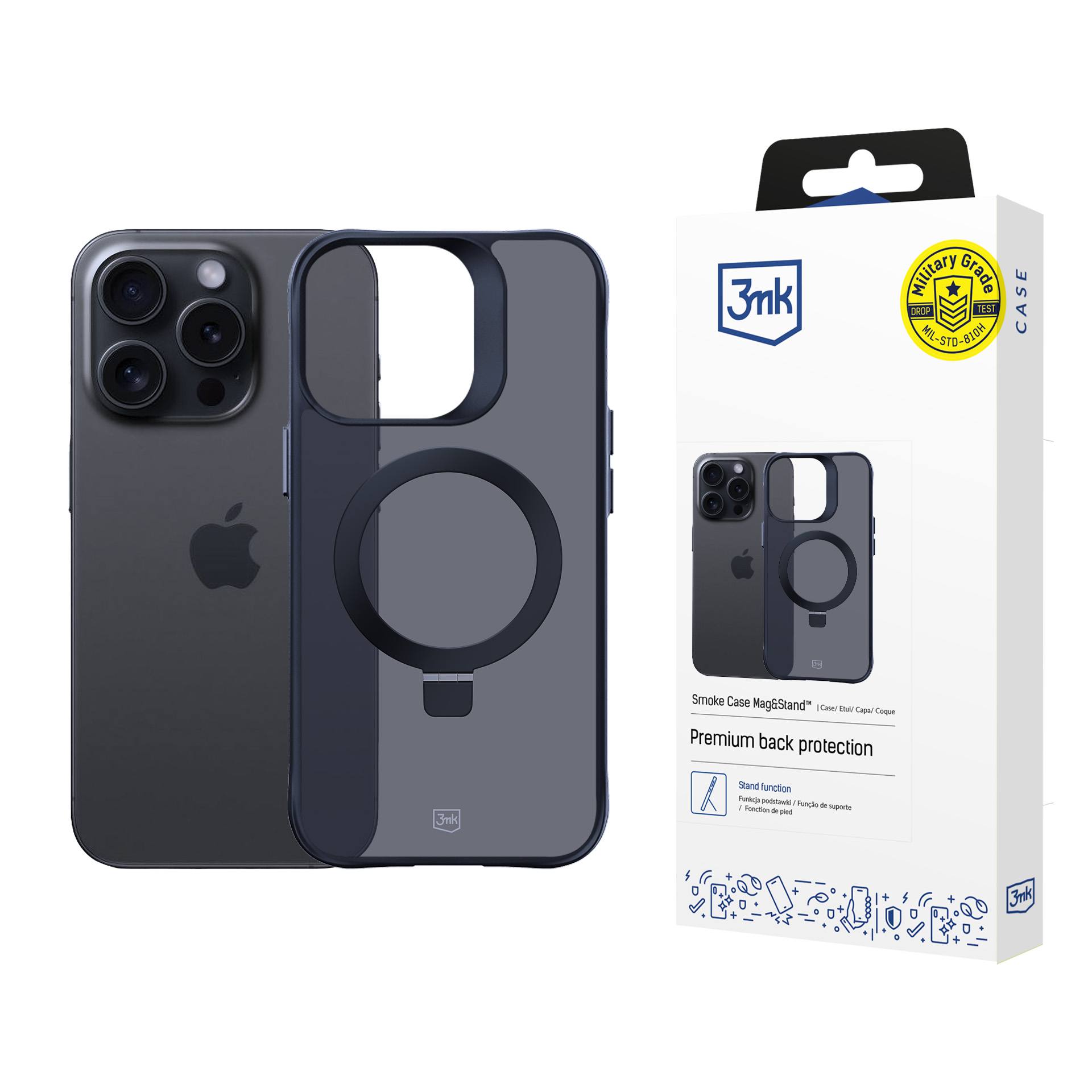 3mk Smoke Ümbris Mag&Stand jaoks Apple iPhone 14 pro max - must