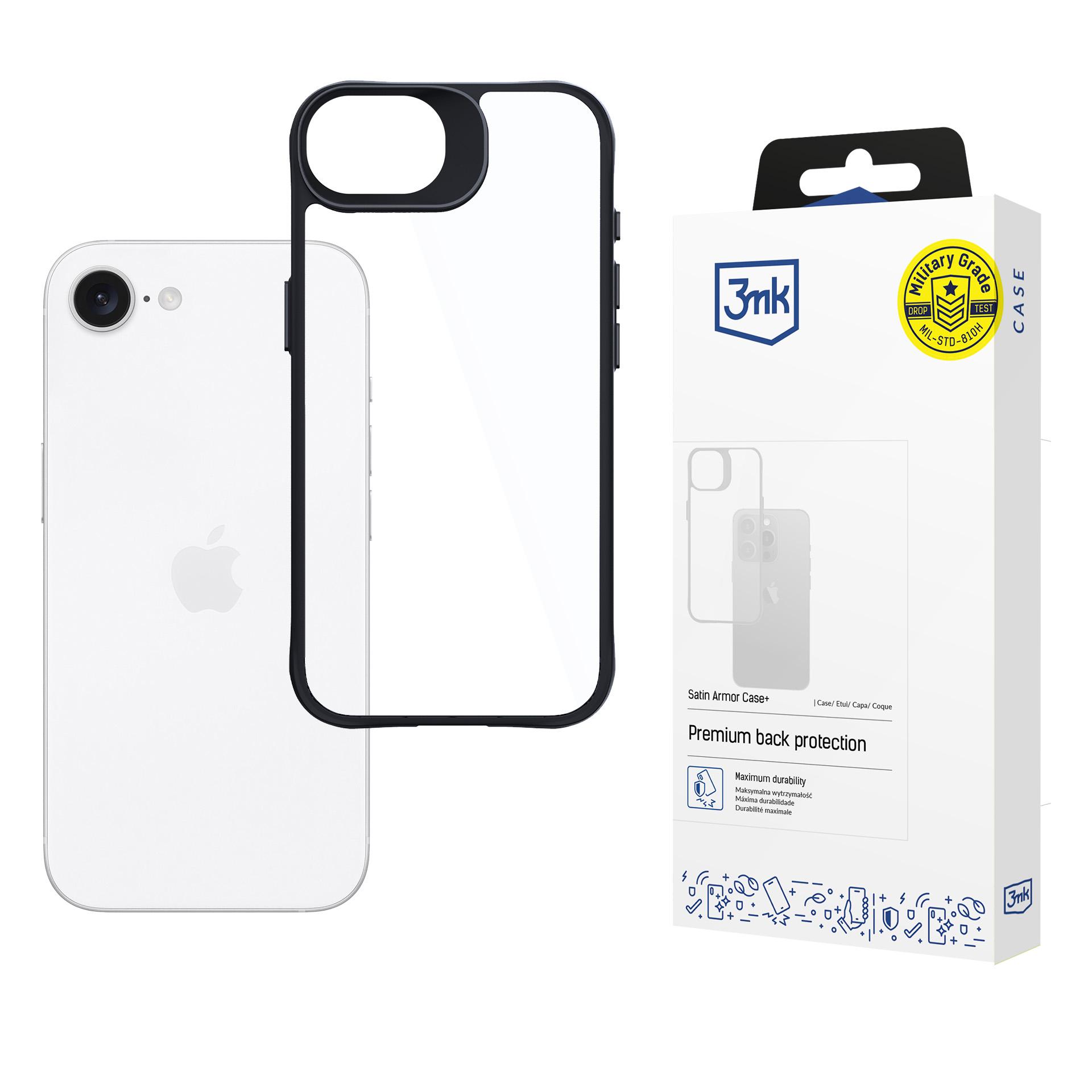 3mk Satin Armor Ümbris+ jaoks Apple iPhone 16e / SE 4 - läbipaistev