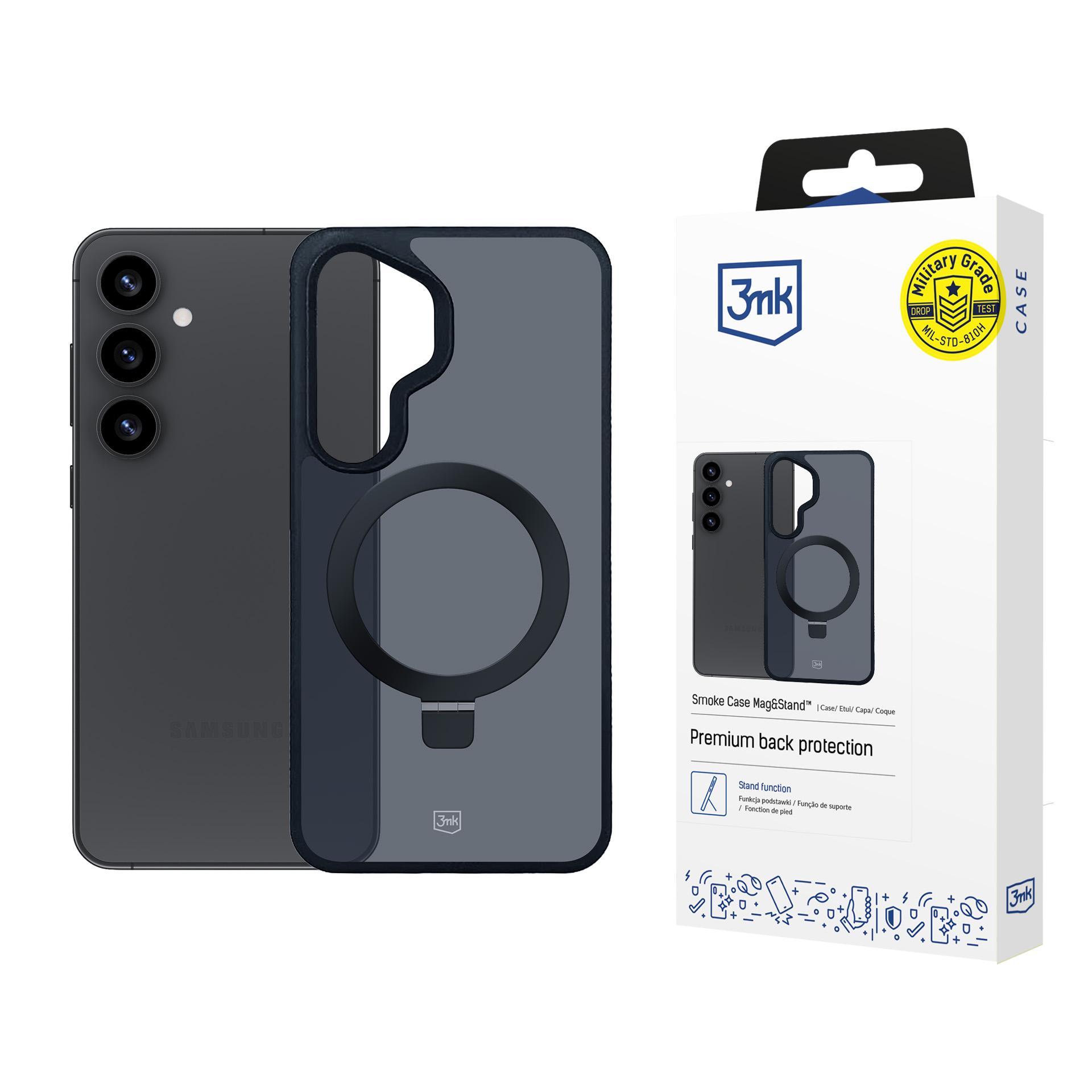 3mk Smoke Ümbris Mag&Stand jaoks Samsung Galaxy S25 - must