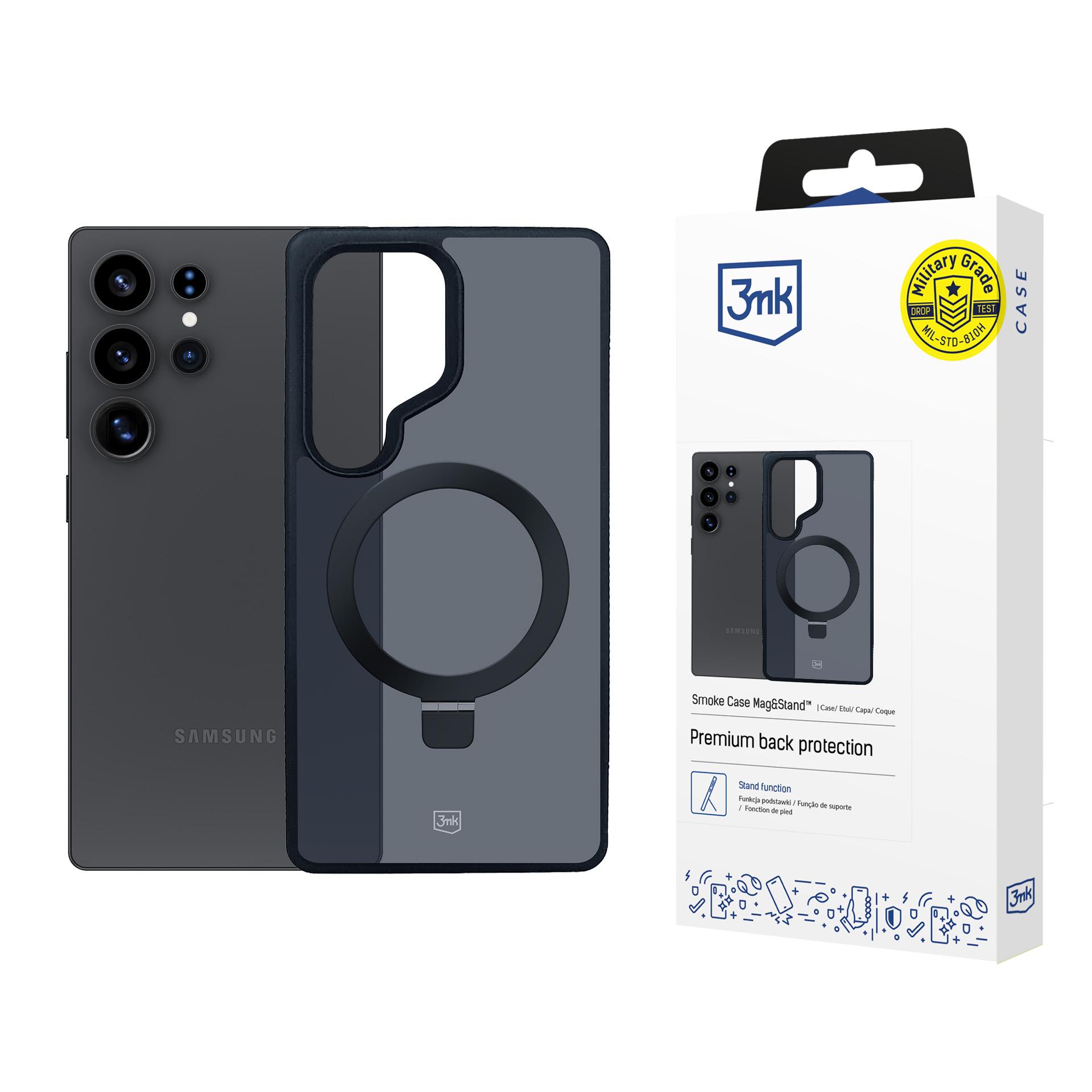 3mk Smoke Ümbris Mag&Stand jaoks Samsung Galaxy S25 Ultra - must