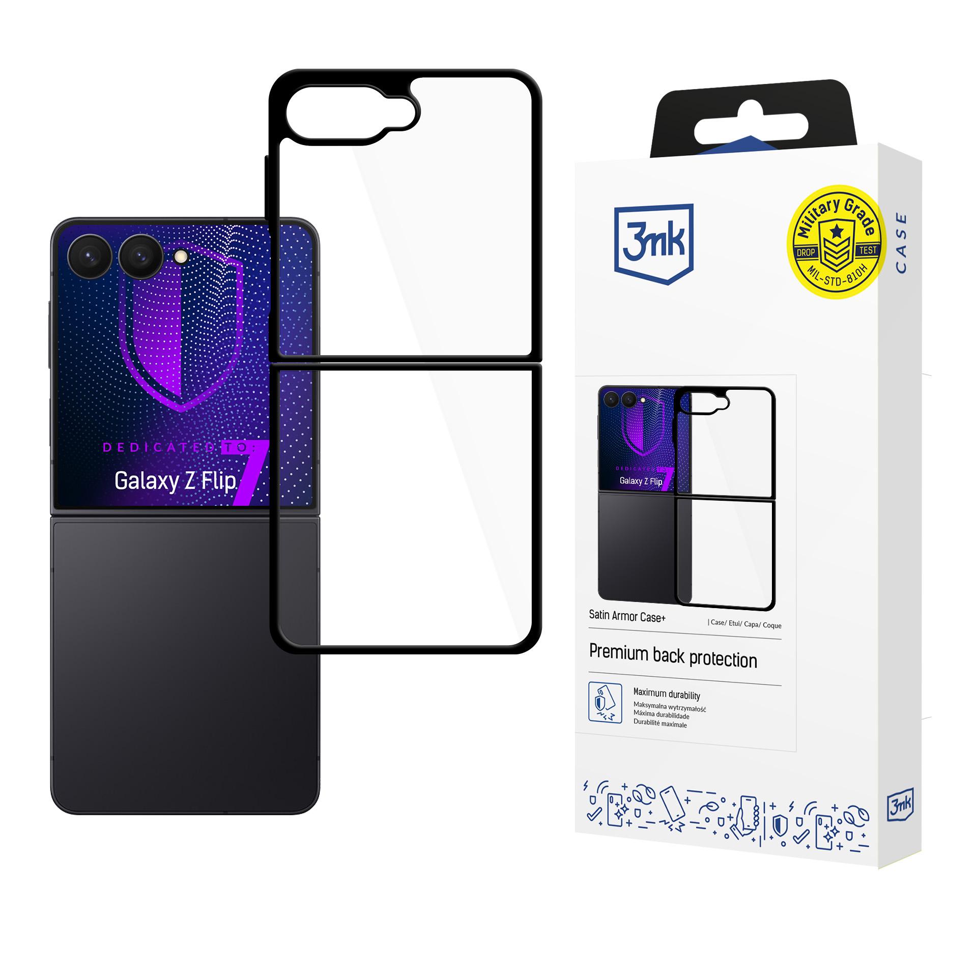 3mk Satin Armor Ümbris+ jaoks Samsung Galaxy Z Flip 7 - Läbipaistev Must