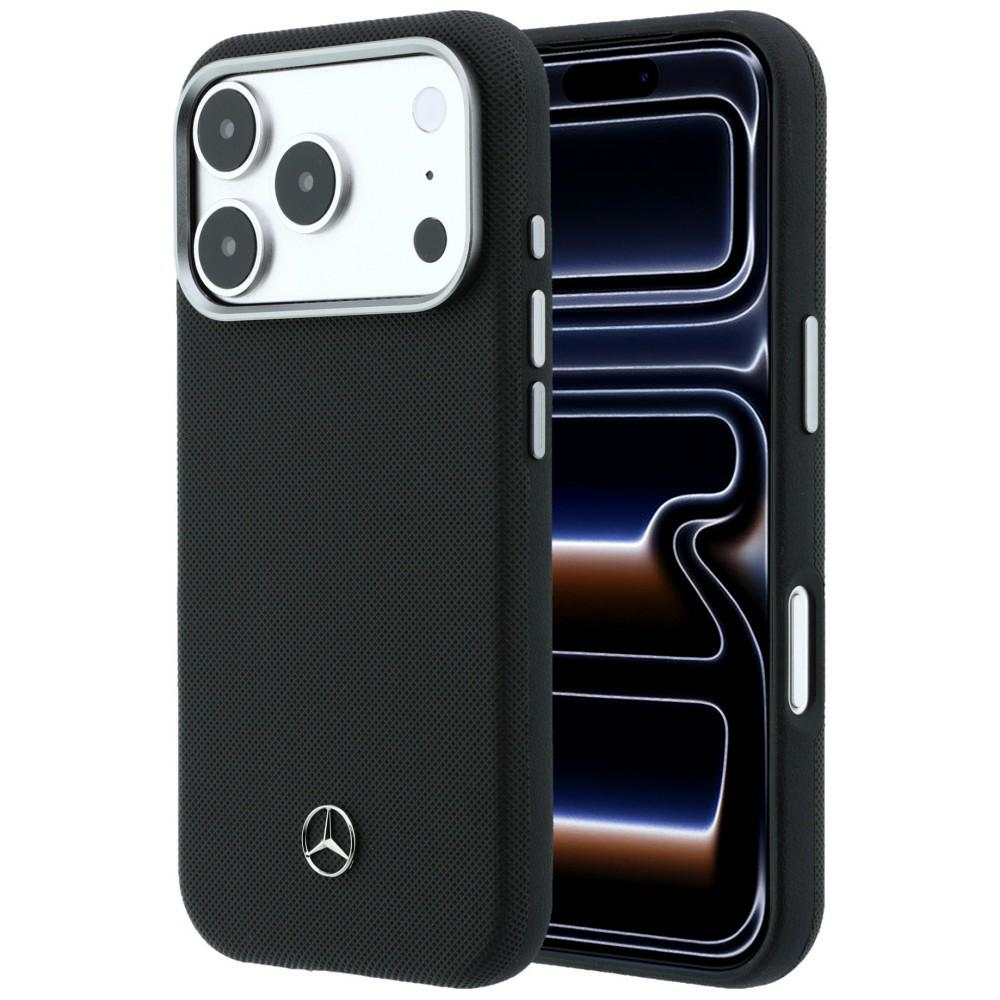 Mercedes кожаный MagSafe чехол iPhone 17 Pro Max с эффектом дерева - черный
