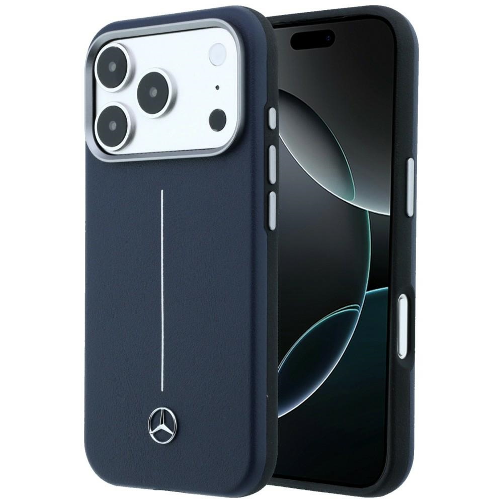 Mercedes nahk Iconic Line MagSafe ümbris iPhone 17 Pro Max - tumesinine