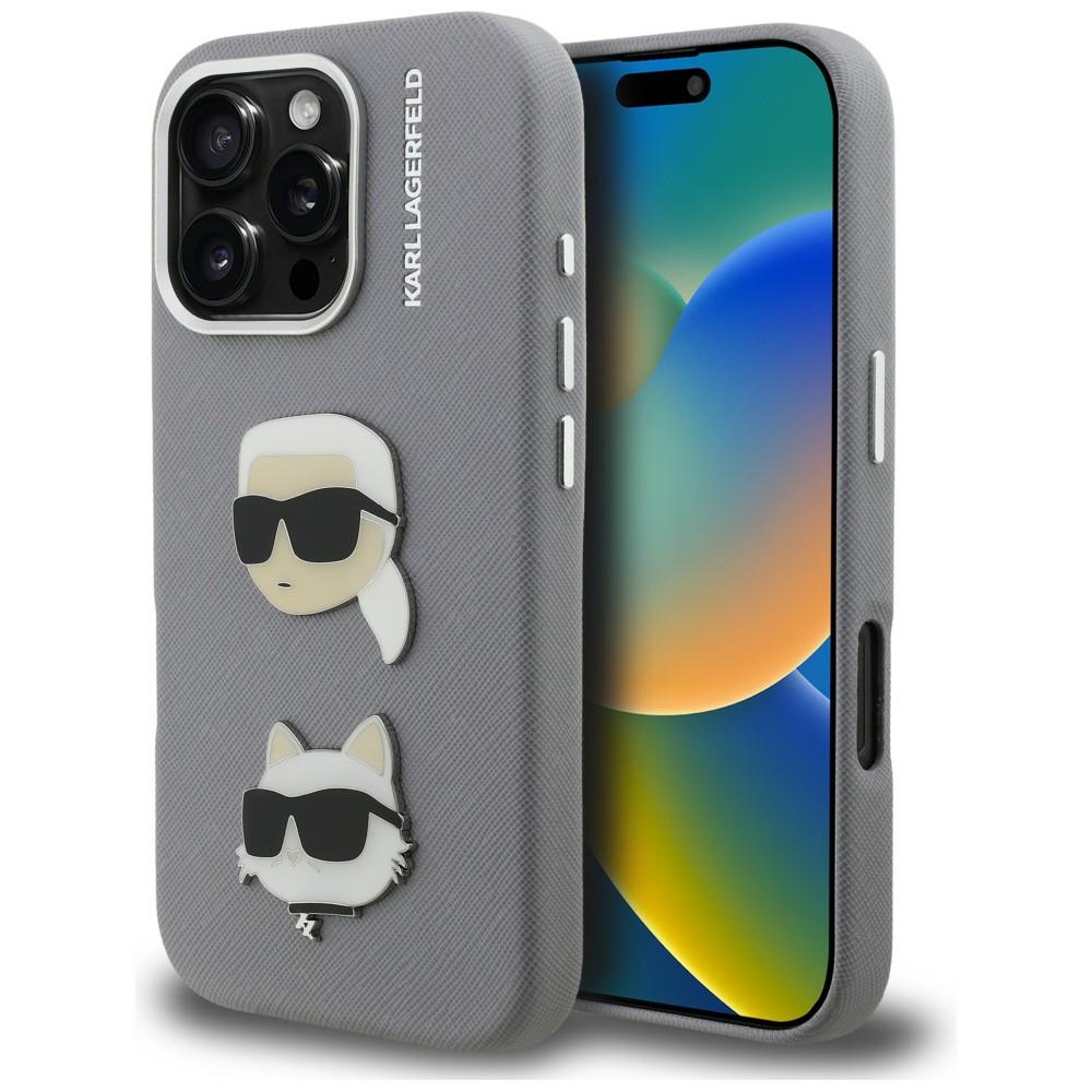 Karl Lagerfeld FW Grained Karl & Choupette Heads Pins Ümbris iPhone 16 Pro - hall
