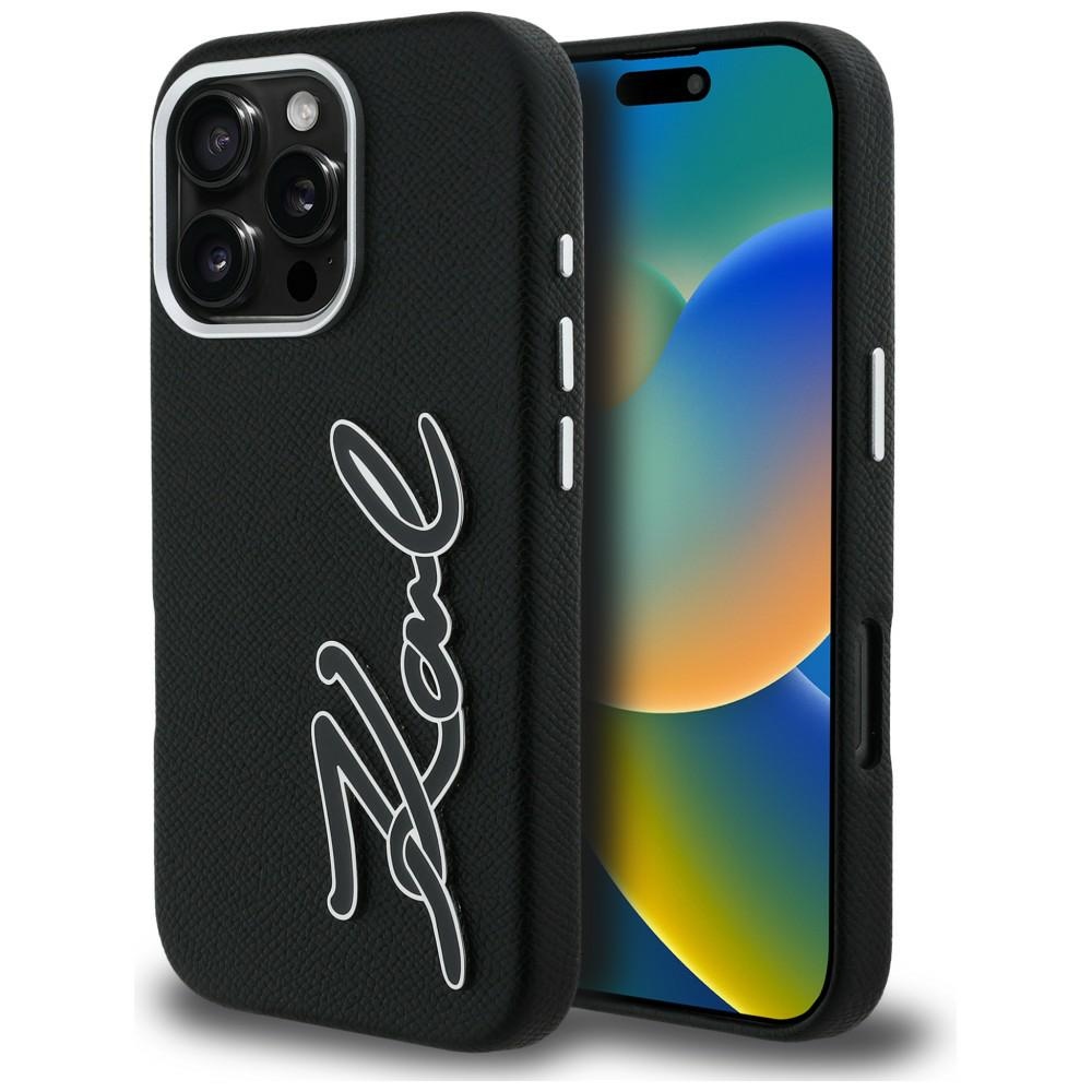 Karl Lagerfeld FW Grained Signature Logo Ümbris iPhone 16 Pro Max - must