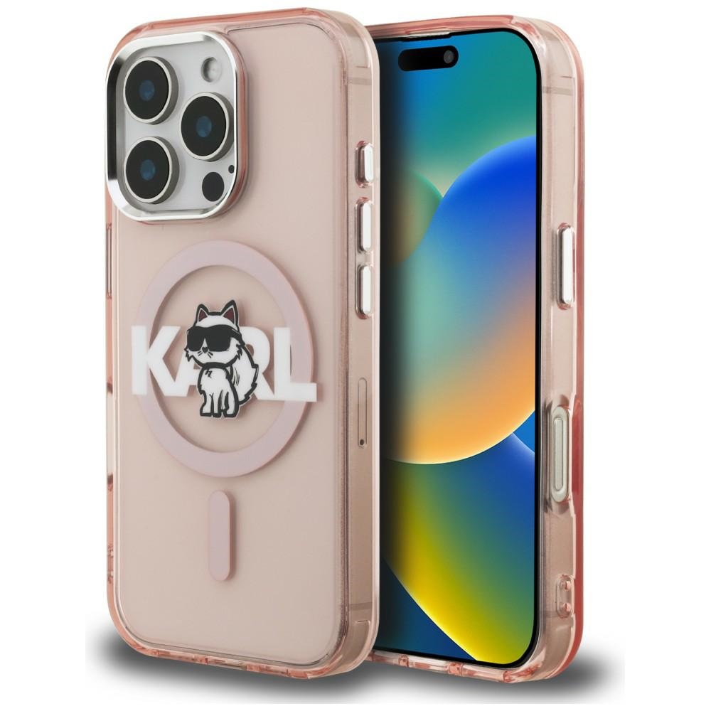 Karl Lagerfeld IML Choupette Sketch Logo MagSafe Ümbris iPhone 16 Pro Max - roosa