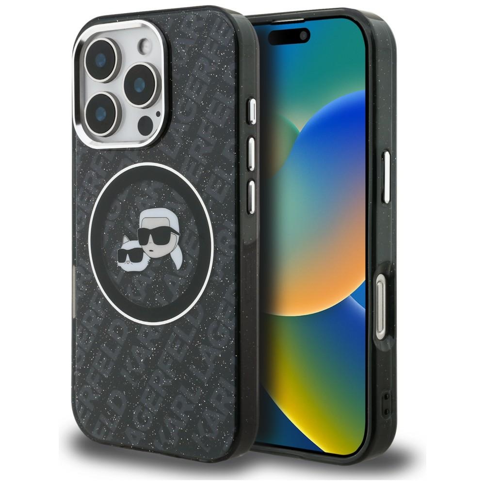 Karl Lagerfeld IML Glitter Karl & Choupette Heads Logo MagSafe чехол iPhone 16 Pro - черный