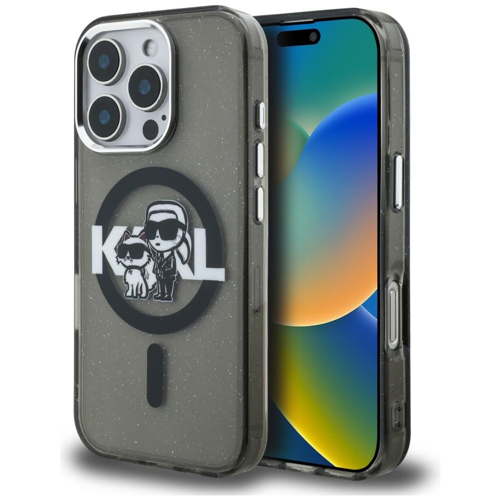 Karl Lagerfeld IML Glitter Karl & Choupette Sketch Logo MagSafe чехол iPhone 16 Pro - черный