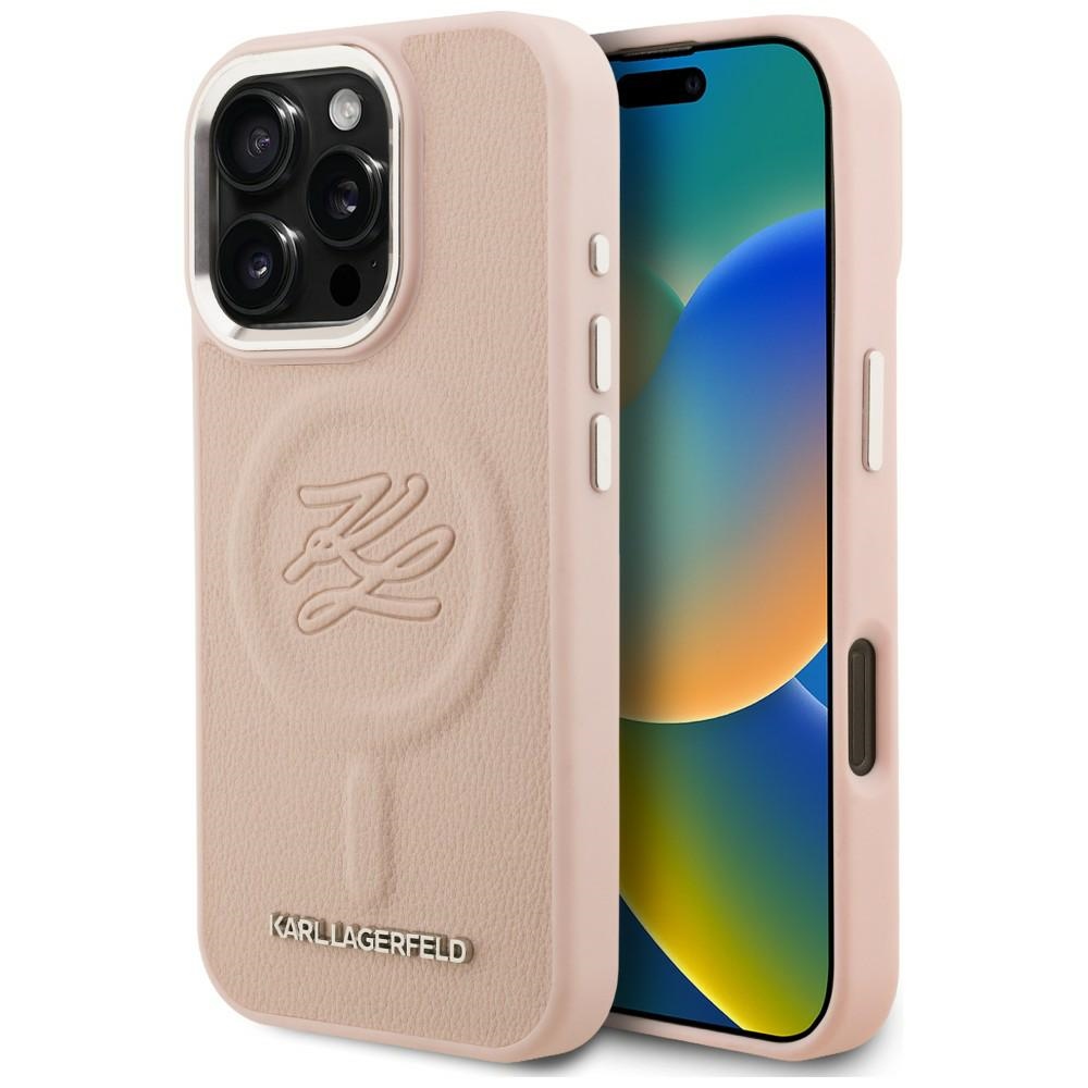 Karl Lagerfeld initsiaalide ja metalllogo MagSafe ümbris iPhone 16 Pro Max - roosa