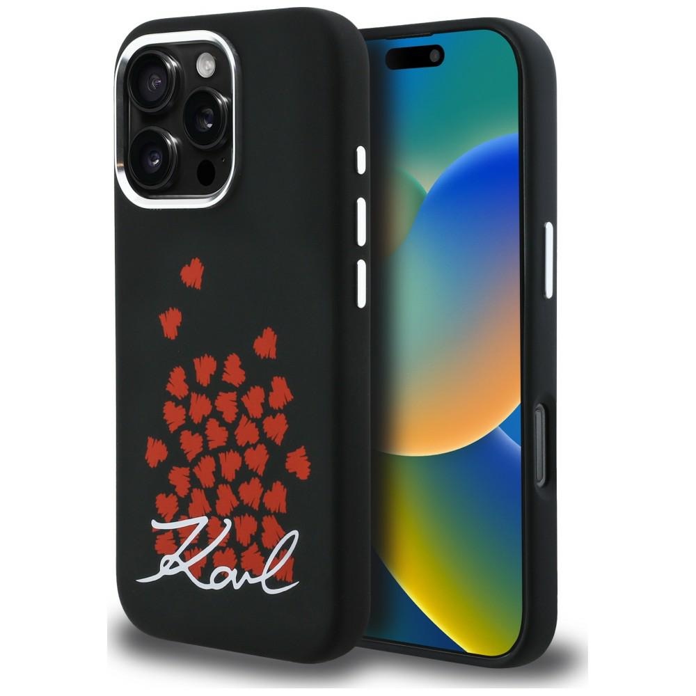 Karl Lagerfeld silikoonist ümbris südame logoga MagSafe iPhone 16 Pro Max - must