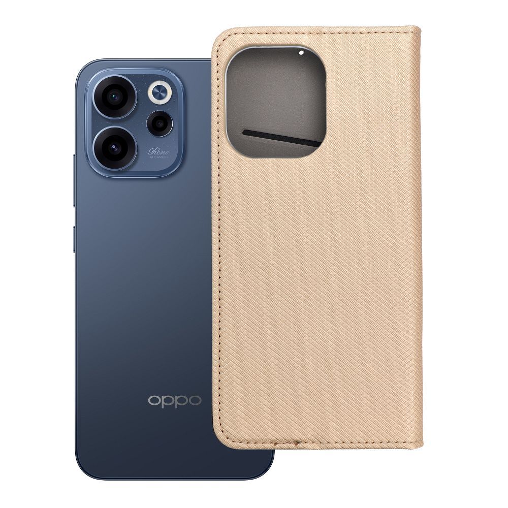 Klappkaanega Smart Case Book ümbris Oppo Reno 15F jaoks, kuldne