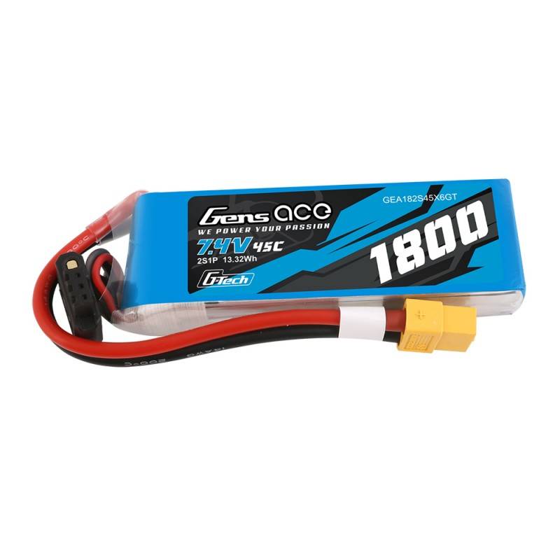 Аккумулятор GensAce G-Tech LiPo 1800 мА·ч, 7,4 В, 45C, 2S1P, разъем XT60