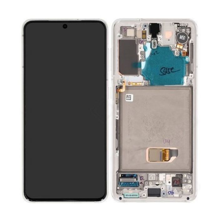 LCD экран Samsung G991 S21 5G с сенсорным экраном и рамкой Phantom White оригинальный (б/у Grade B)