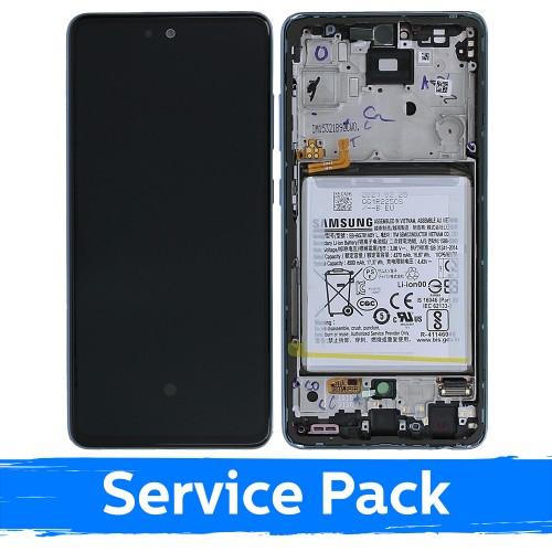 LCD Display Compatible Samsung A525 A52 (A526 A52 5G) with Frame / Awesome Blue / (Service Pack) +INCLUDING BATTERY