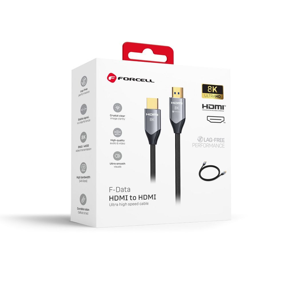 Kaabel HDMI 2.1 Forcell Cafule 8K 60Hz / 4K 120Hz - Ultra High Speed, HDR, eARC, VRR, 48Gbps 3 m must