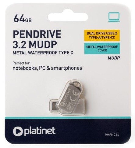 USB mälupulk Platinet Metal UDP 64GB USB 3.2 + Type-C