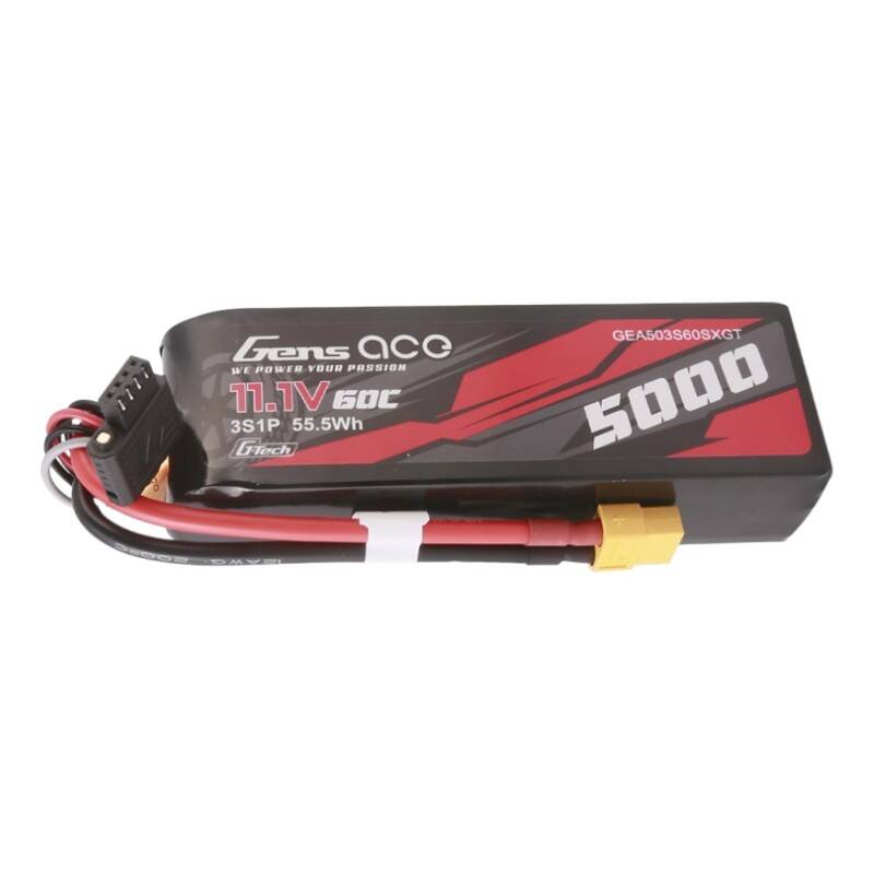 Литий-полимерный аккумулятор Gens ace G-Tech 5000 мА·ч, 11,1 В, 60C, 3S1P, укороченный, с разъемом XT60