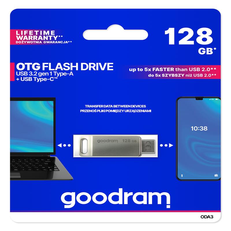 Goodram mälupulk 128GB USB 3.2 ODA3 hõbedane TYPE-A+TYPE-C