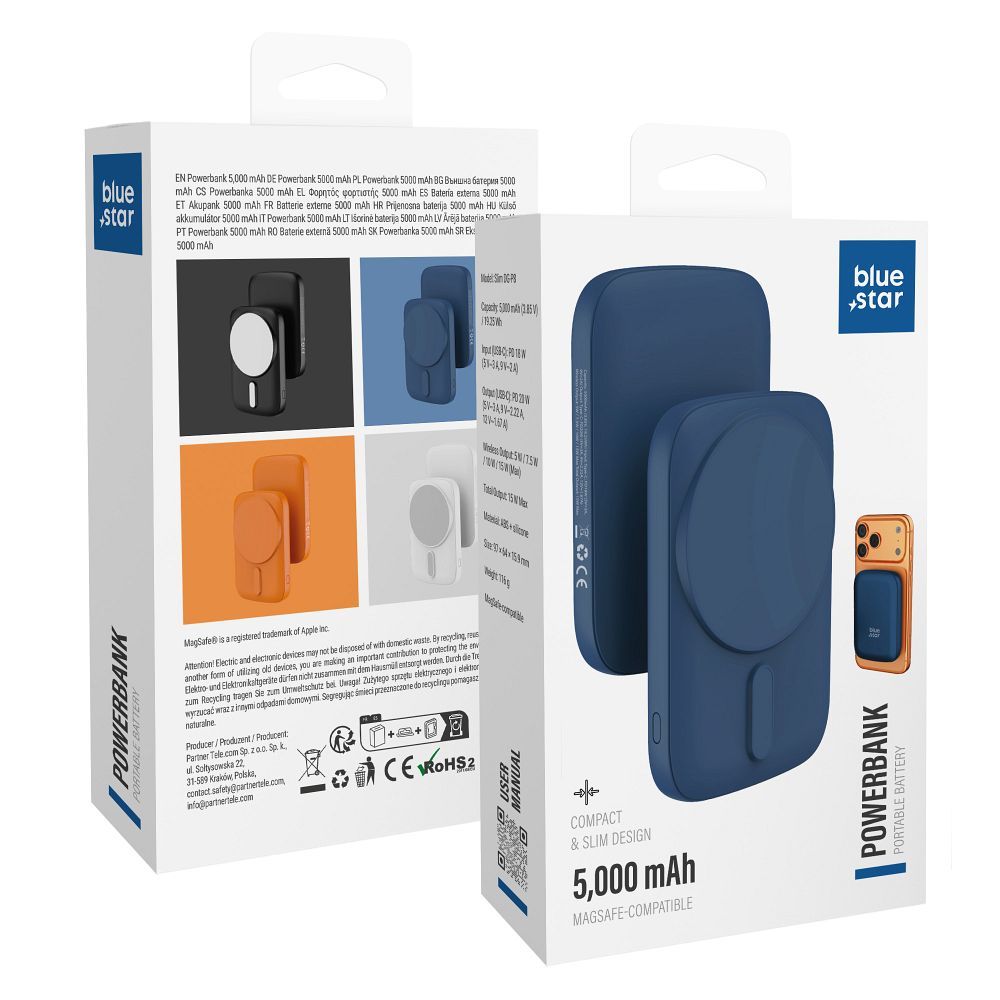 Powerbank ühilduv MagSafe Blue Star Slim DG-P8 15W 5000 mAh tumesinine