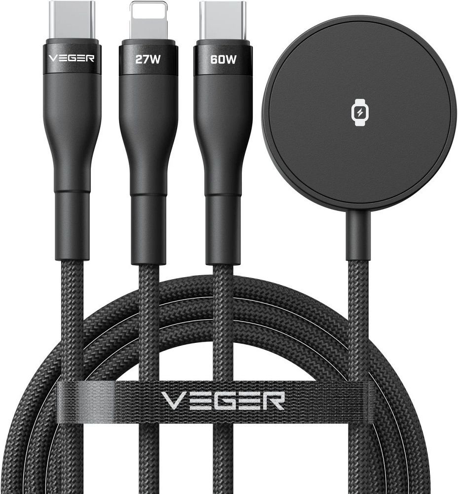 Cable 3in1 USB C to Lightning / Typ C / iWatch / SAM Watch VEGER 3A 92W V730 1,5 m black