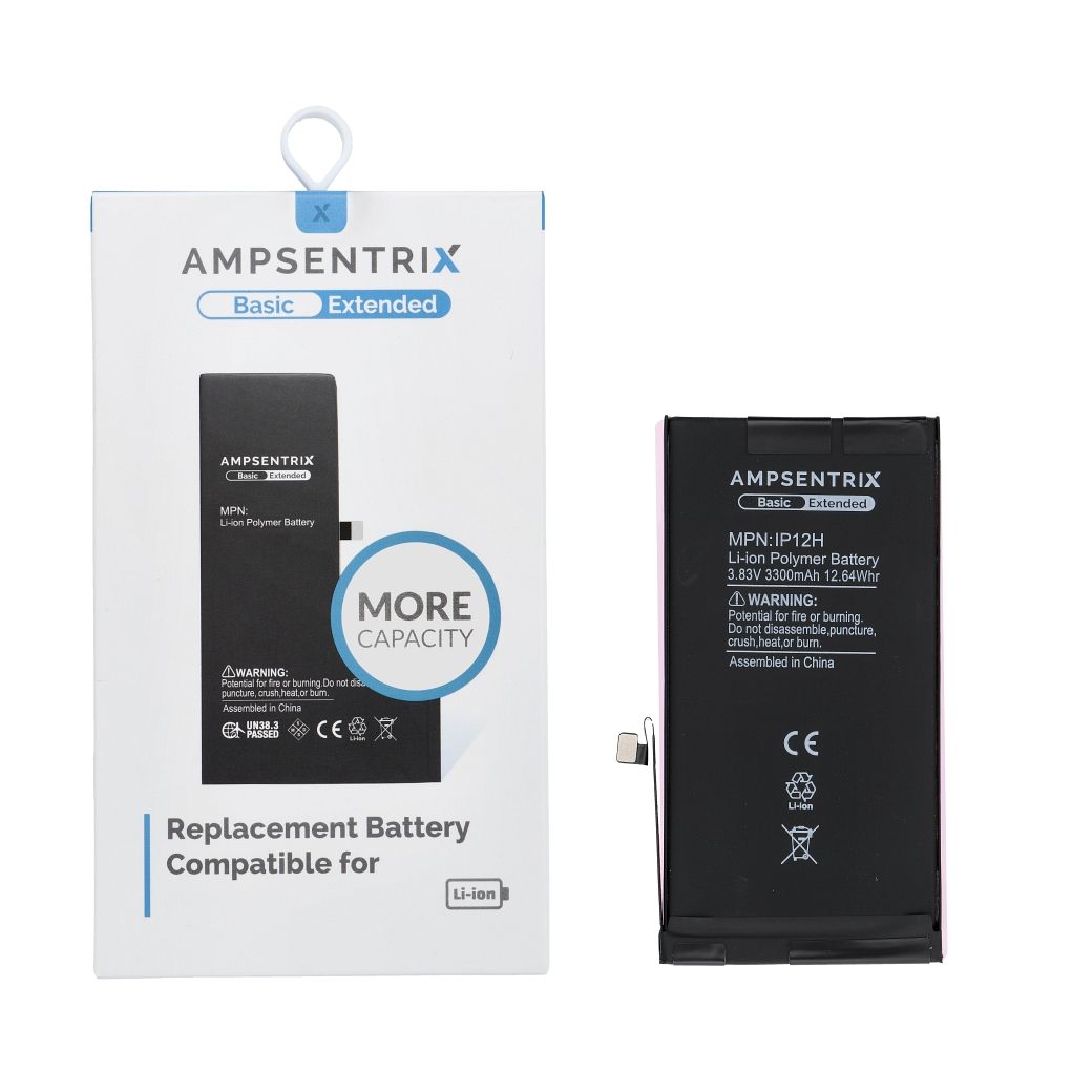 AmpSentrix Basic aku iPhone 12 / 12 Pro jaoks (suurendatud mahutavus 3300 mAh)