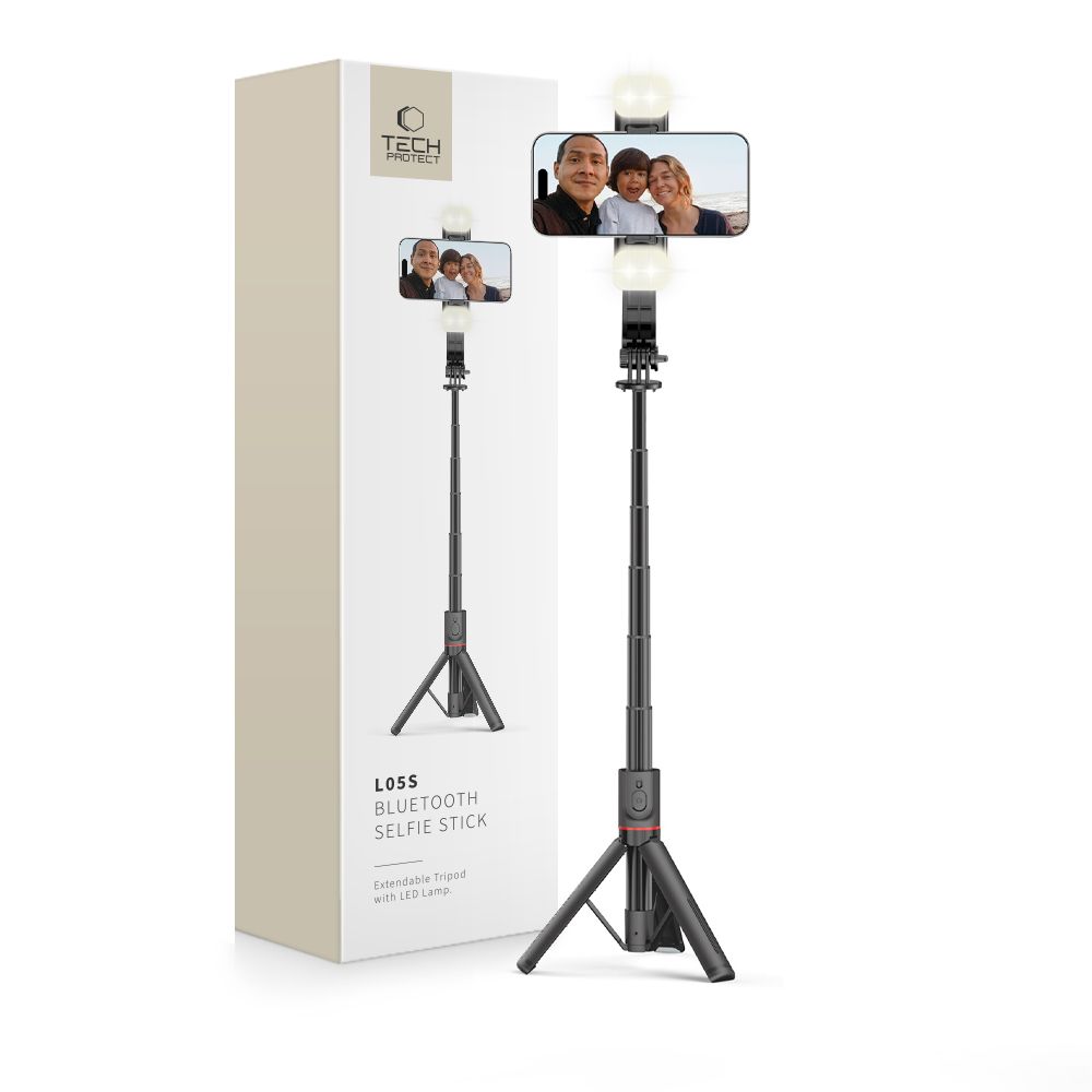 Tech-Protect L05S Bluetooth selfie pulk statiiv ja LED valgus must